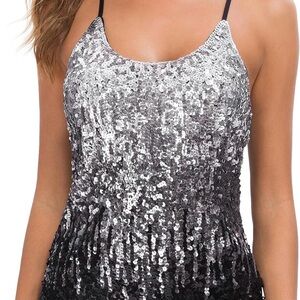 Silver and Black Sequin Tank Top
